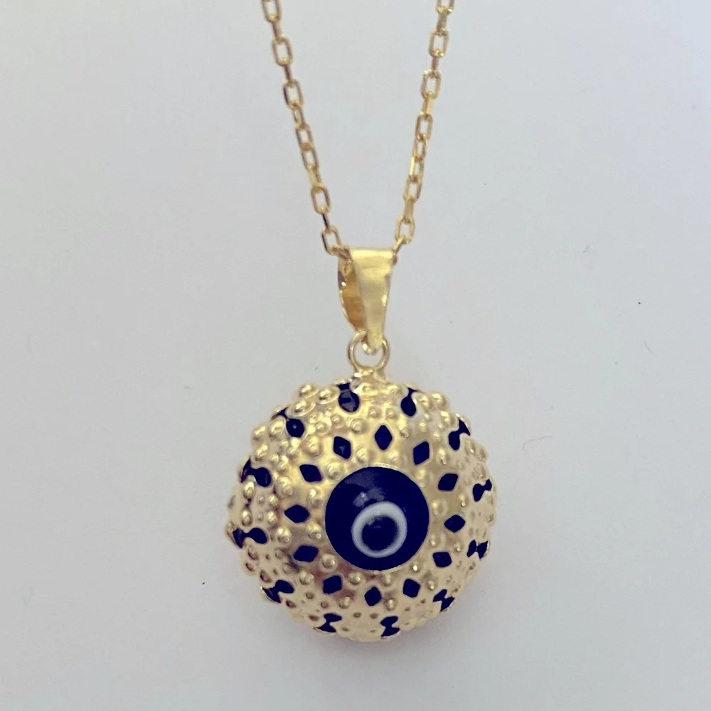 🧿925 Silver necklace glass blue evileye bead yellow gold plated